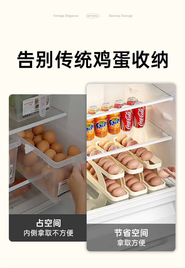 Large-capacity double-layer sliding egg tray designed for refrigerator side doors