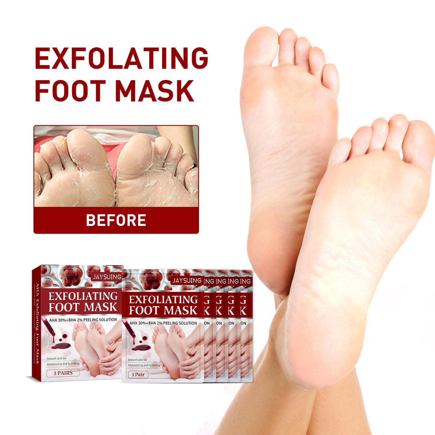 Glycolic acid foot peel, moisturizing and rejuvenating, removes calluses and dead skin, hydrates and nourishes for beautiful feet
