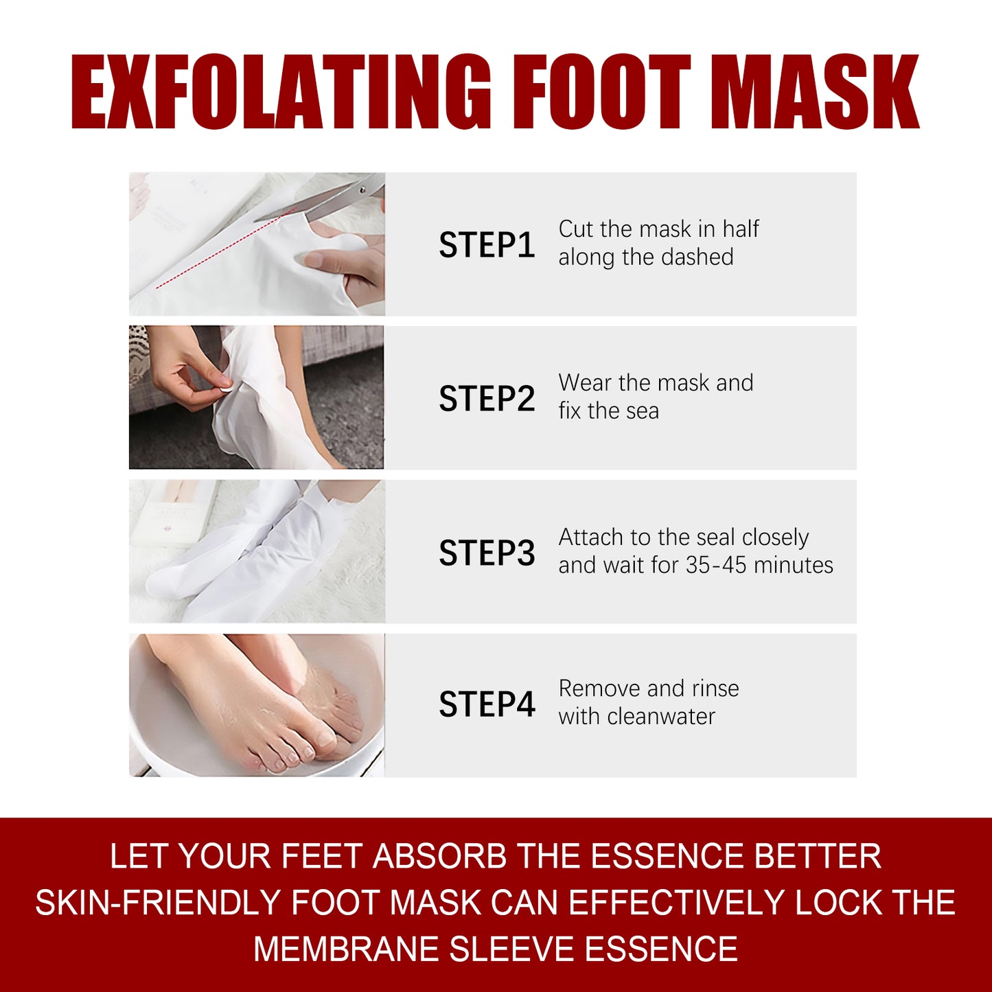 Glycolic acid foot peel, moisturizing and rejuvenating, removes calluses and dead skin, hydrates and nourishes for beautiful feet