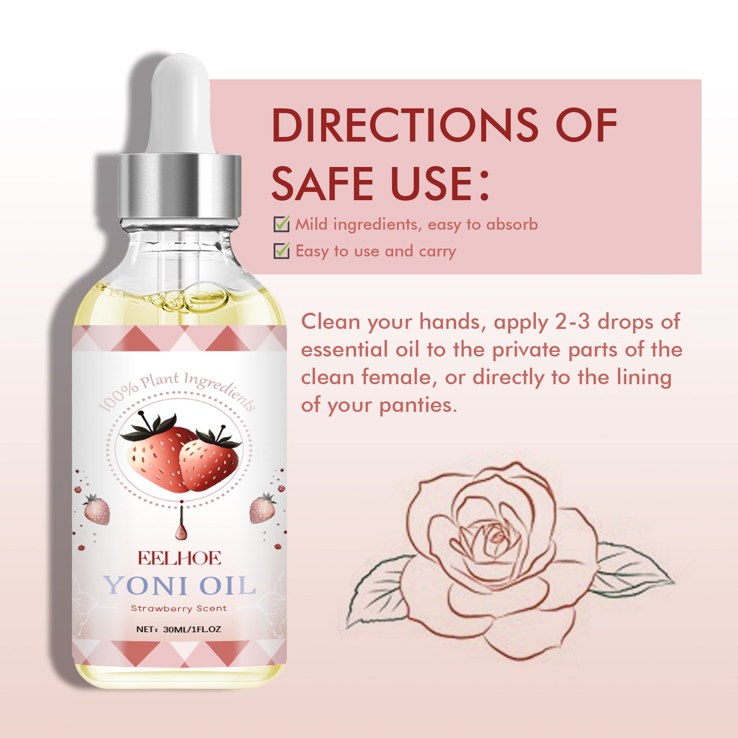 Women's intimate essential oil for odor and itching relief, body cleansing, skin tightening, and gentle care