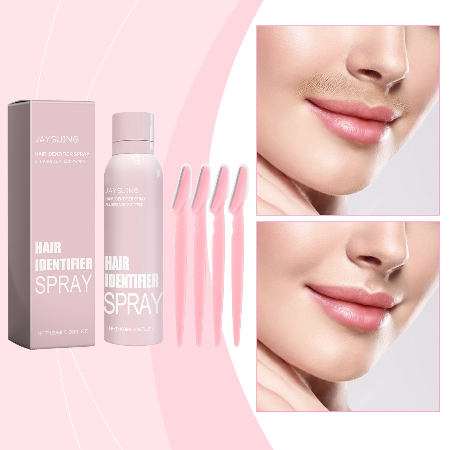 Facial hair removal spray, easily softens facial hair, gentle skin cleansing and hair removal spray