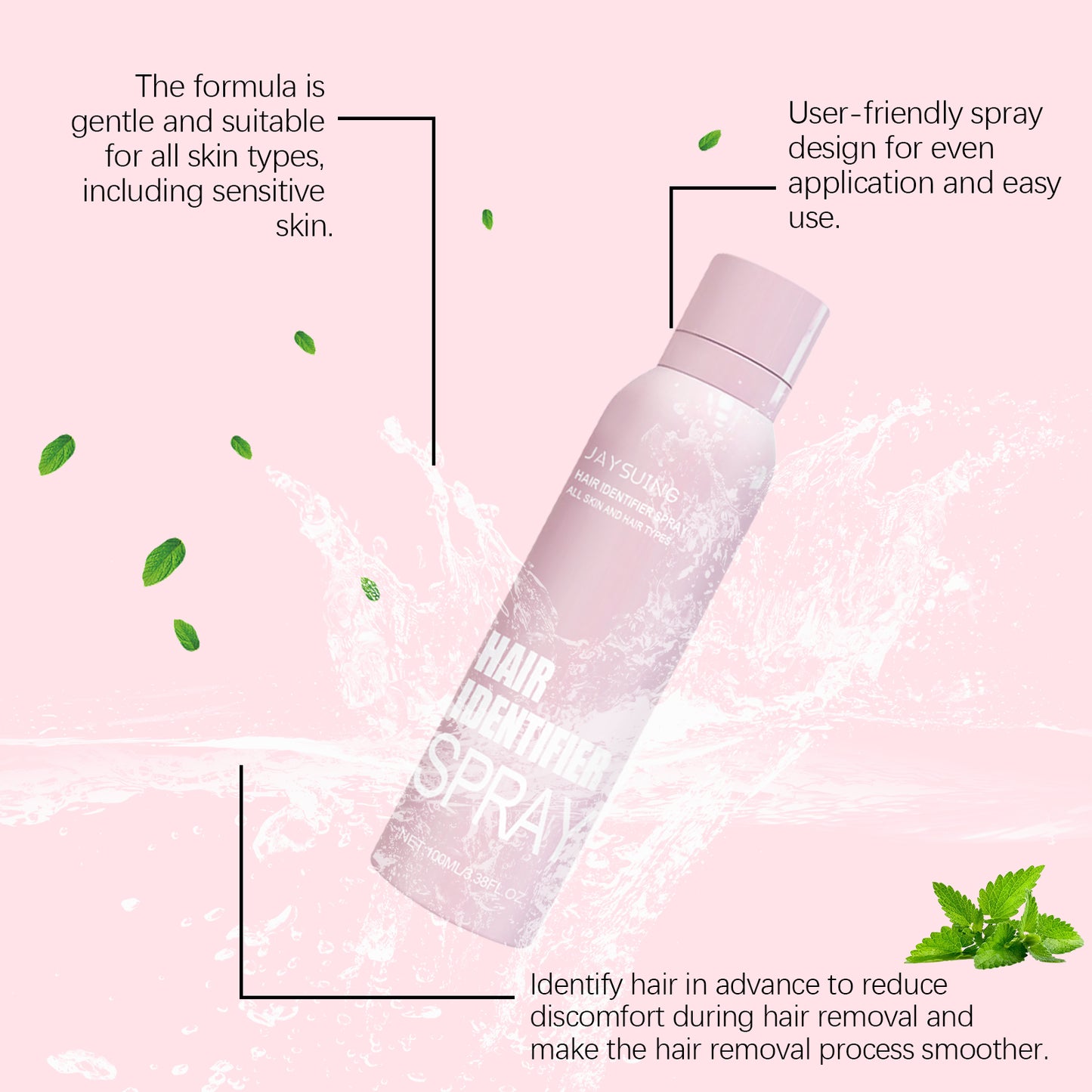 Facial hair removal spray, easily softens facial hair, gentle skin cleansing and hair removal spray