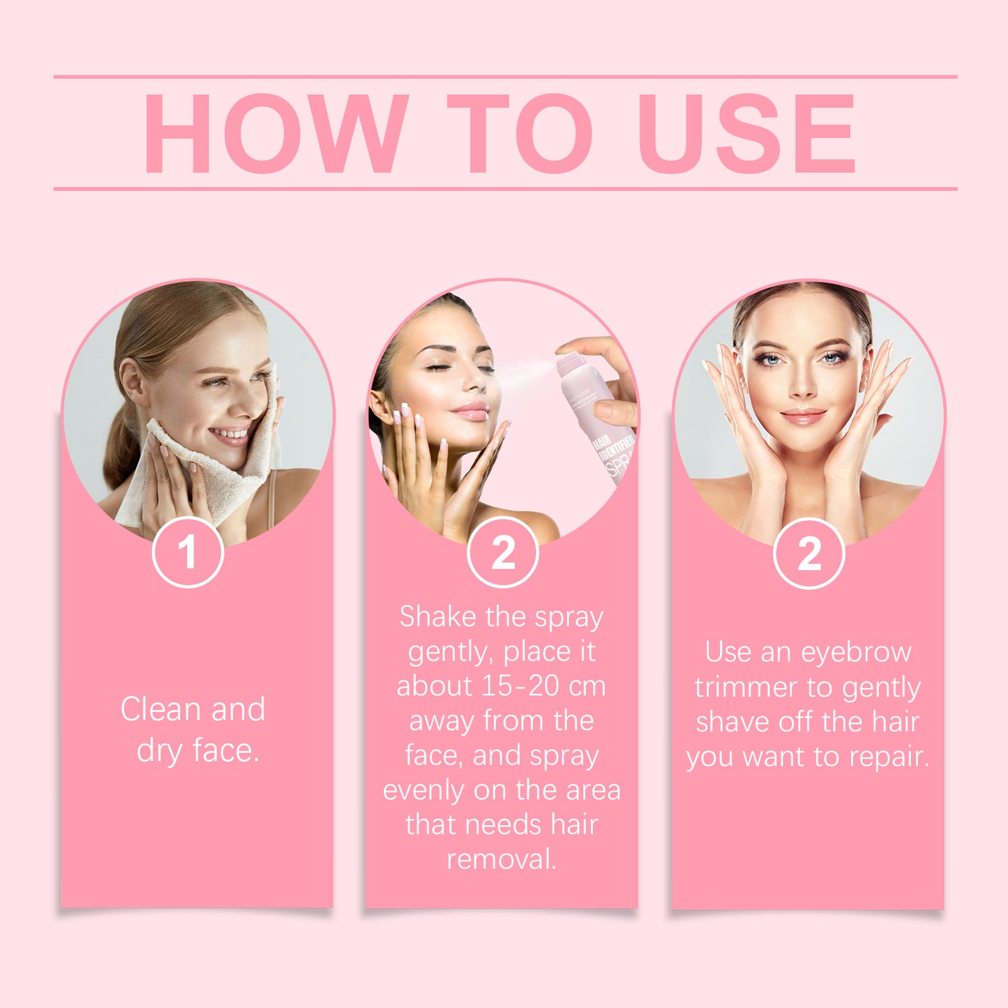 Facial hair removal spray, easily softens facial hair, gentle skin cleansing and hair removal spray