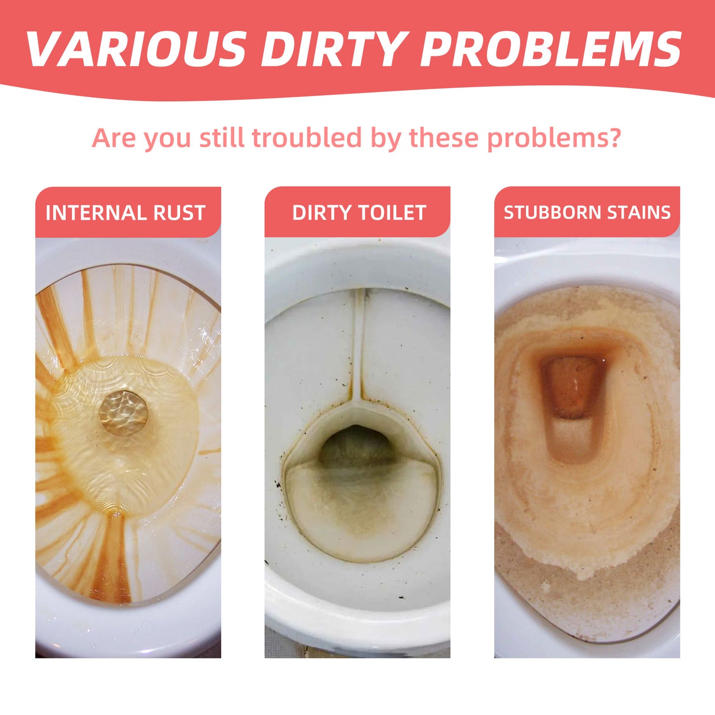 Toilet cleaner tablets for removing odors, stains, and dirt from toilets, including urine stains. These are designed for cleaning toilet bowls.