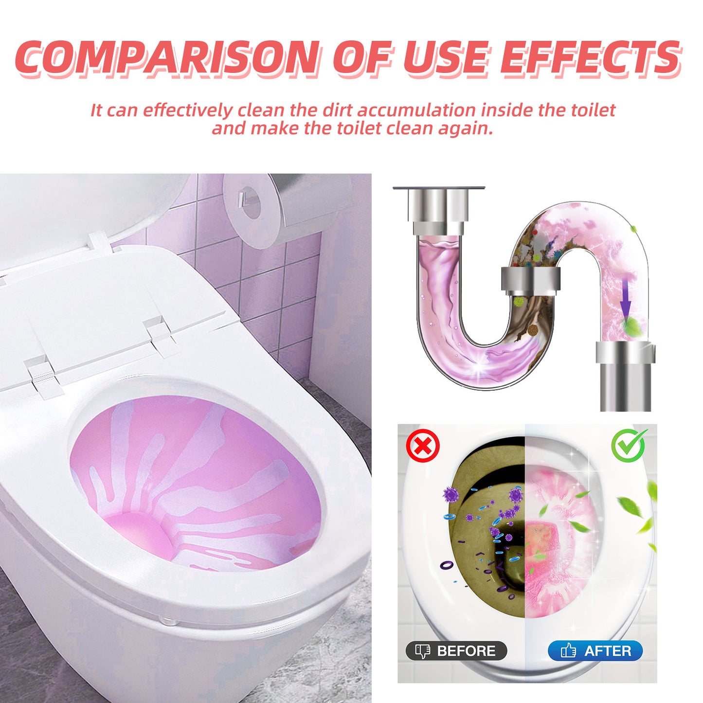Toilet cleaner tablets for removing odors, stains, and dirt from toilets, including urine stains. These are designed for cleaning toilet bowls.