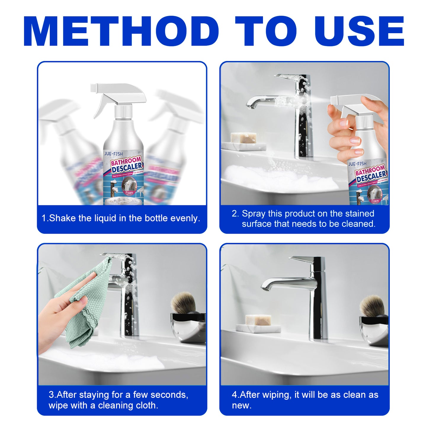 Bathroom cleaner, shower glass limescale remover, stainless steel sink and bathtub stain remover