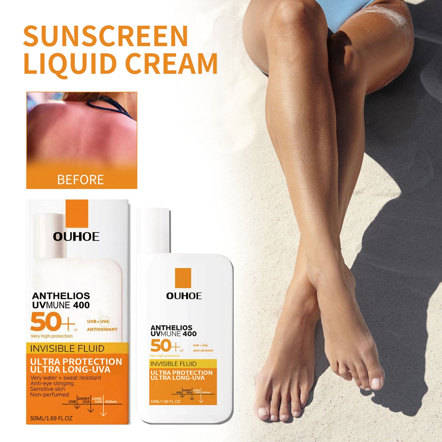 OUHOE Liquid Sunscreen: Protects against UV rays, shields from summer outdoor exposure, moisturizes and repairs facial skin.