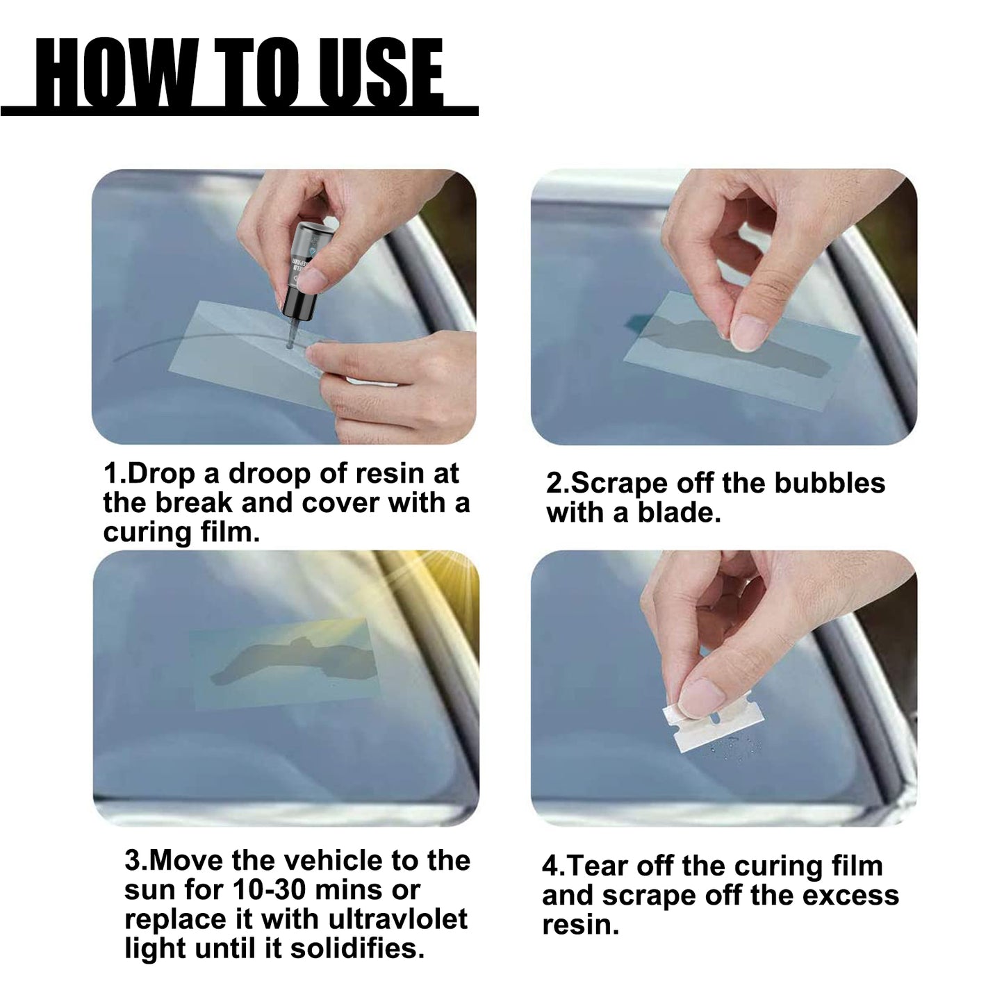 Automobile windshield crack repair liquid, windshield adhesive for crack repair