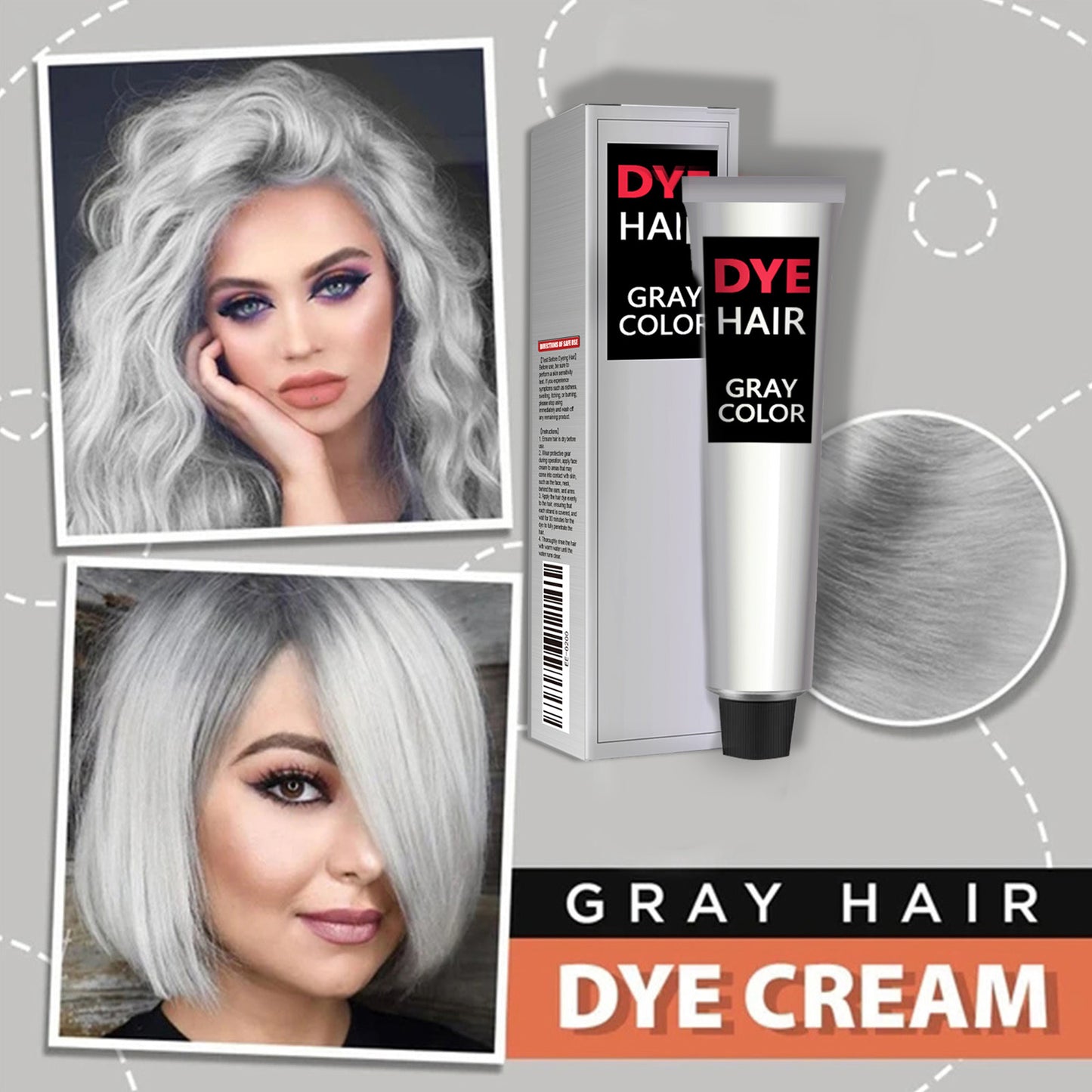 Hair dye for graying hair, trendy hair cream that colors easily, protects hair, lasts long, and is gentle and non-damaging.