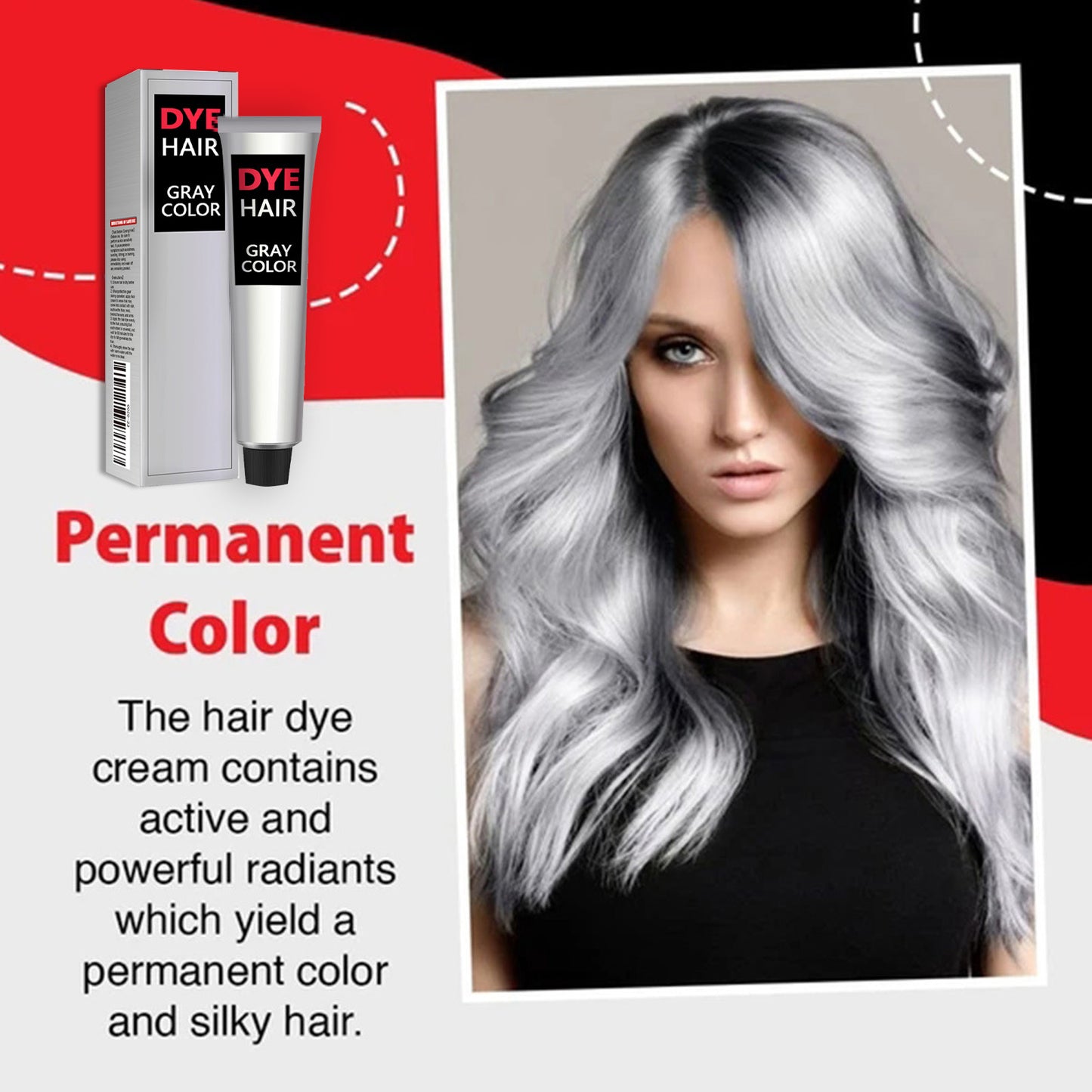 Hair dye for graying hair, trendy hair cream that colors easily, protects hair, lasts long, and is gentle and non-damaging.