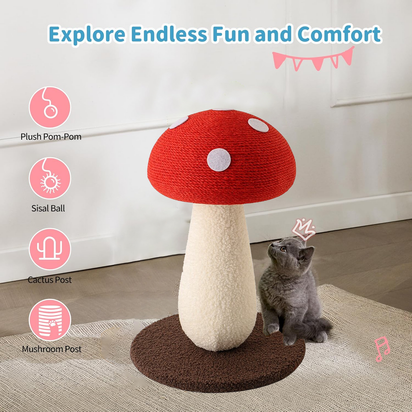 Extra Large Vertical Sisal Mushroom Shaped Cat Scratcher, Cat Scratching Table, Cat Scratching Board, Indoor Cat Interactive Cute Mushroom Cat Scratcher Cat Scratching Board