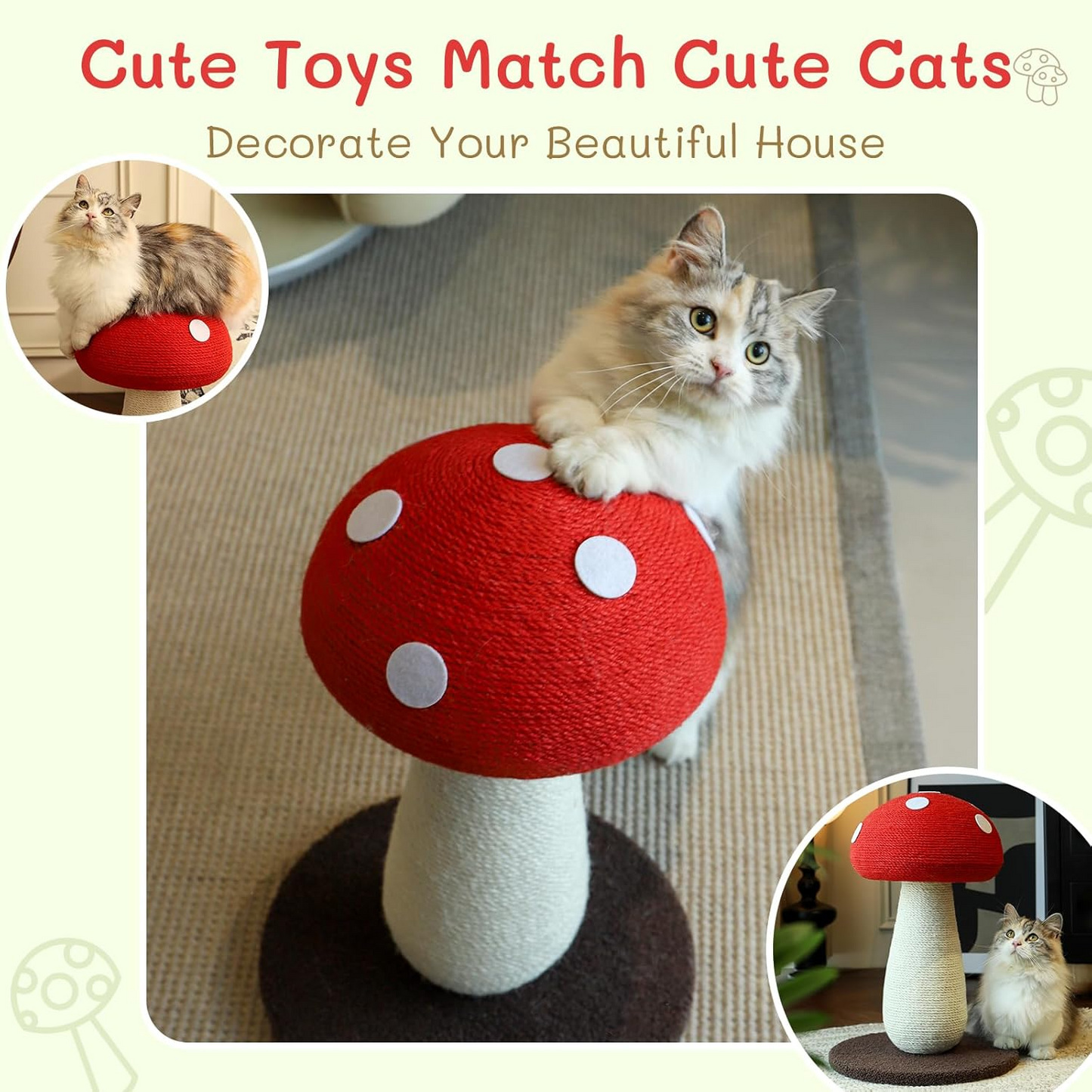 Extra Large Vertical Sisal Mushroom Shaped Cat Scratcher, Cat Scratching Table, Cat Scratching Board, Indoor Cat Interactive Cute Mushroom Cat Scratcher Cat Scratching Board