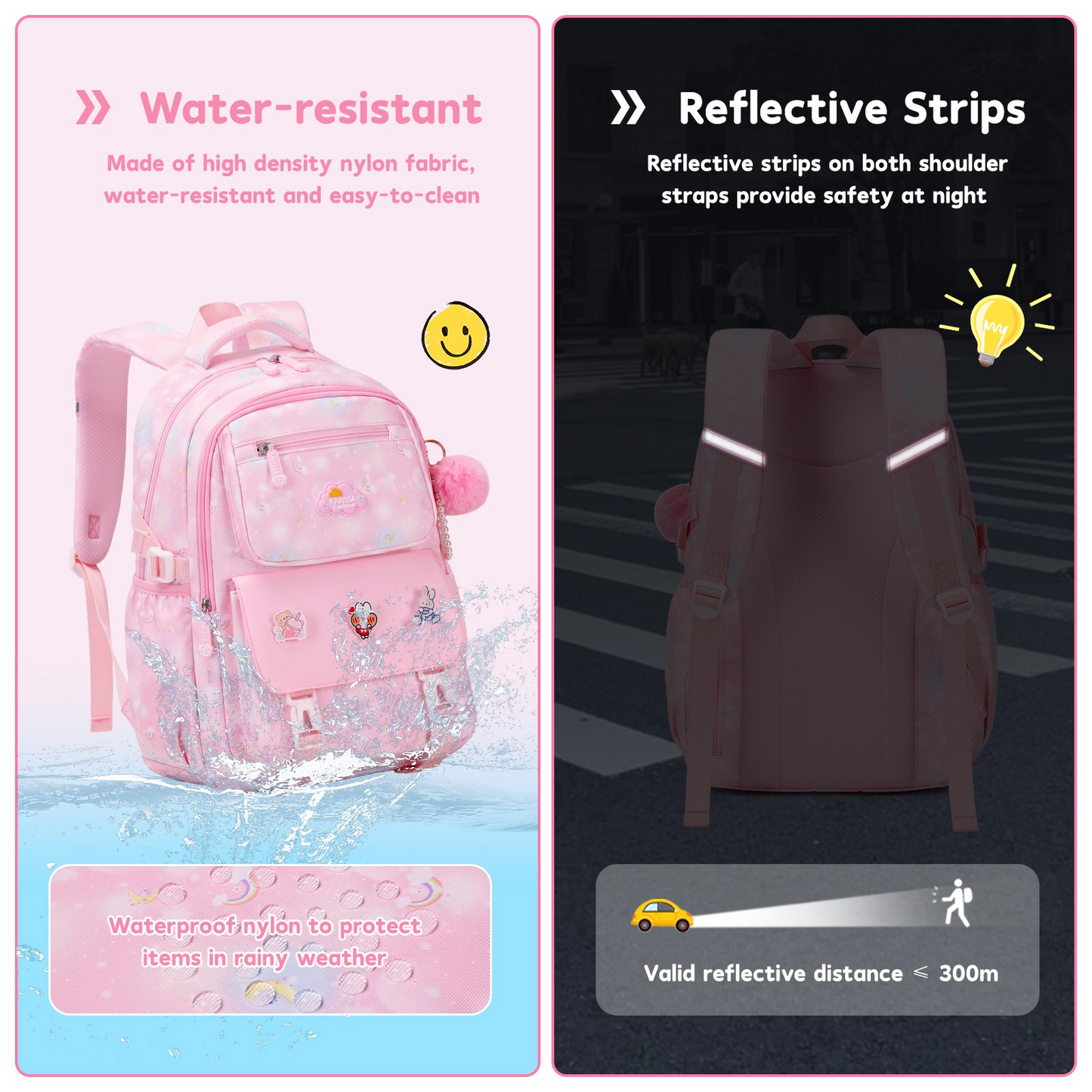 Women'S Two-piece Backpack Set With Simple Modern Design, Cute Pattern Design, Reflective Strips, Multi-pocket Design, Large Capacity, Adjustable Shoulder Straps, Suitable For Commuting And Going To School
