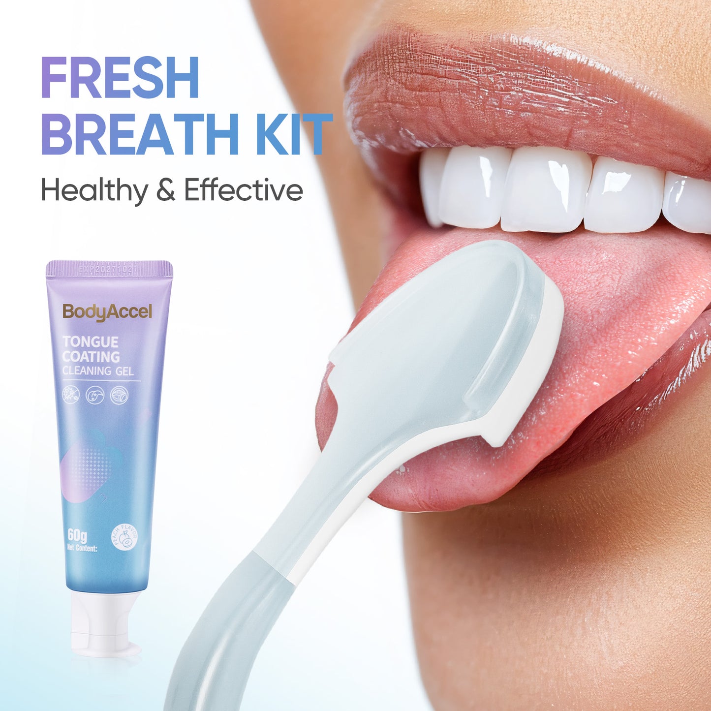 Bodyaccel Tongue cleansing gel-tongue gel+Tongue brush,Tongue coating clean-Fresh breath-Plant extraction formula, no preservatives,Qinshuang Ice peach,three-pack.