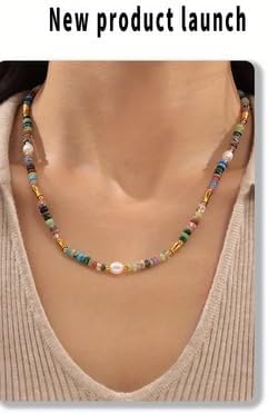 Bohemian Style Dopamine Freshwater Pearl & Natural Stone Beaded Necklace Summer Jewelry for Women,