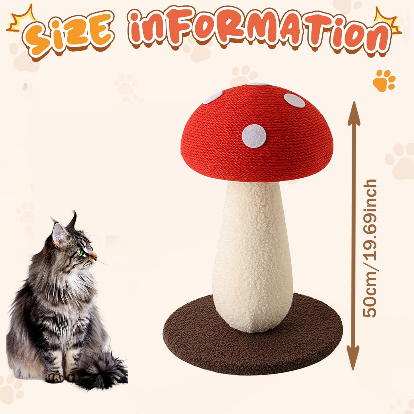 Extra Large Vertical Sisal Mushroom Shaped Cat Scratcher, Cat Scratching Table, Cat Scratching Board, Indoor Cat Interactive Cute Mushroom Cat Scratcher Cat Scratching Board