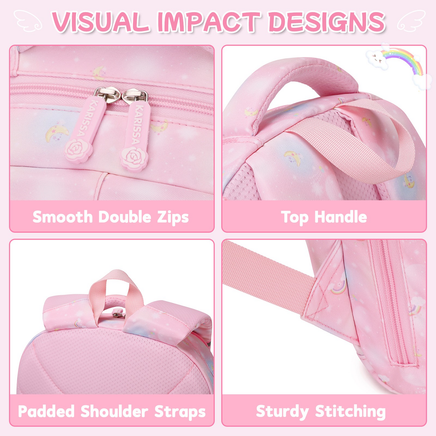 Women'S Two-piece Backpack Set With Simple Modern Design, Cute Pattern Design, Reflective Strips, Multi-pocket Design, Large Capacity, Adjustable Shoulder Straps, Suitable For Commuting And Going To School