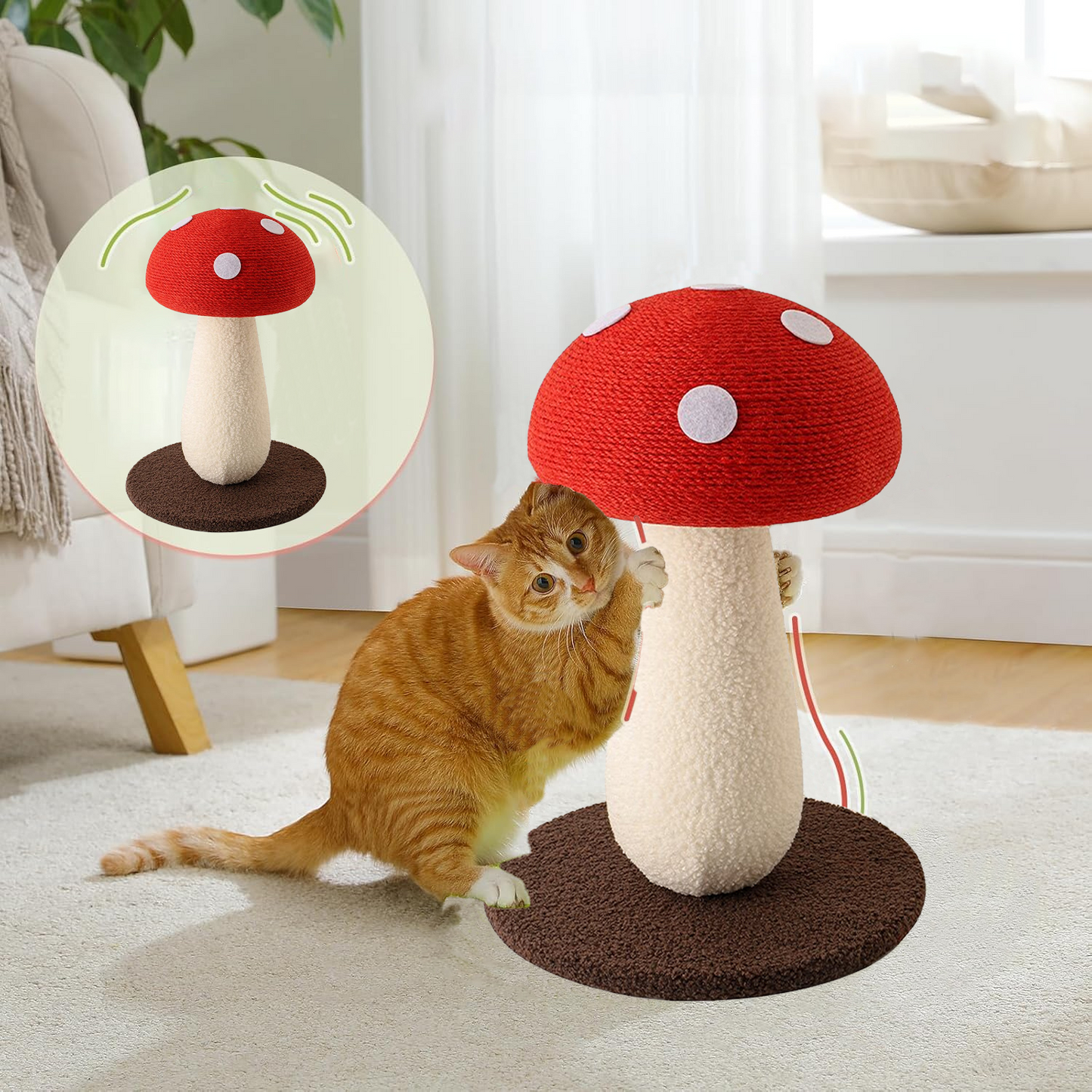 Extra Large Vertical Sisal Mushroom Shaped Cat Scratcher, Cat Scratching Table, Cat Scratching Board, Indoor Cat Interactive Cute Mushroom Cat Scratcher Cat Scratching Board