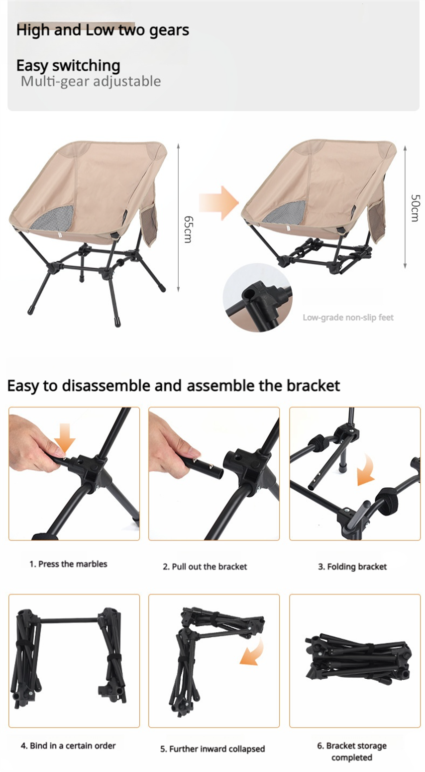 MCSA006-Portable Folding Camping Chair – 2-Way Compact Backpacking & Beach Chair with Side Pocket,"Hiking, mountain climbing, compact and lightweight folding beach chairs."