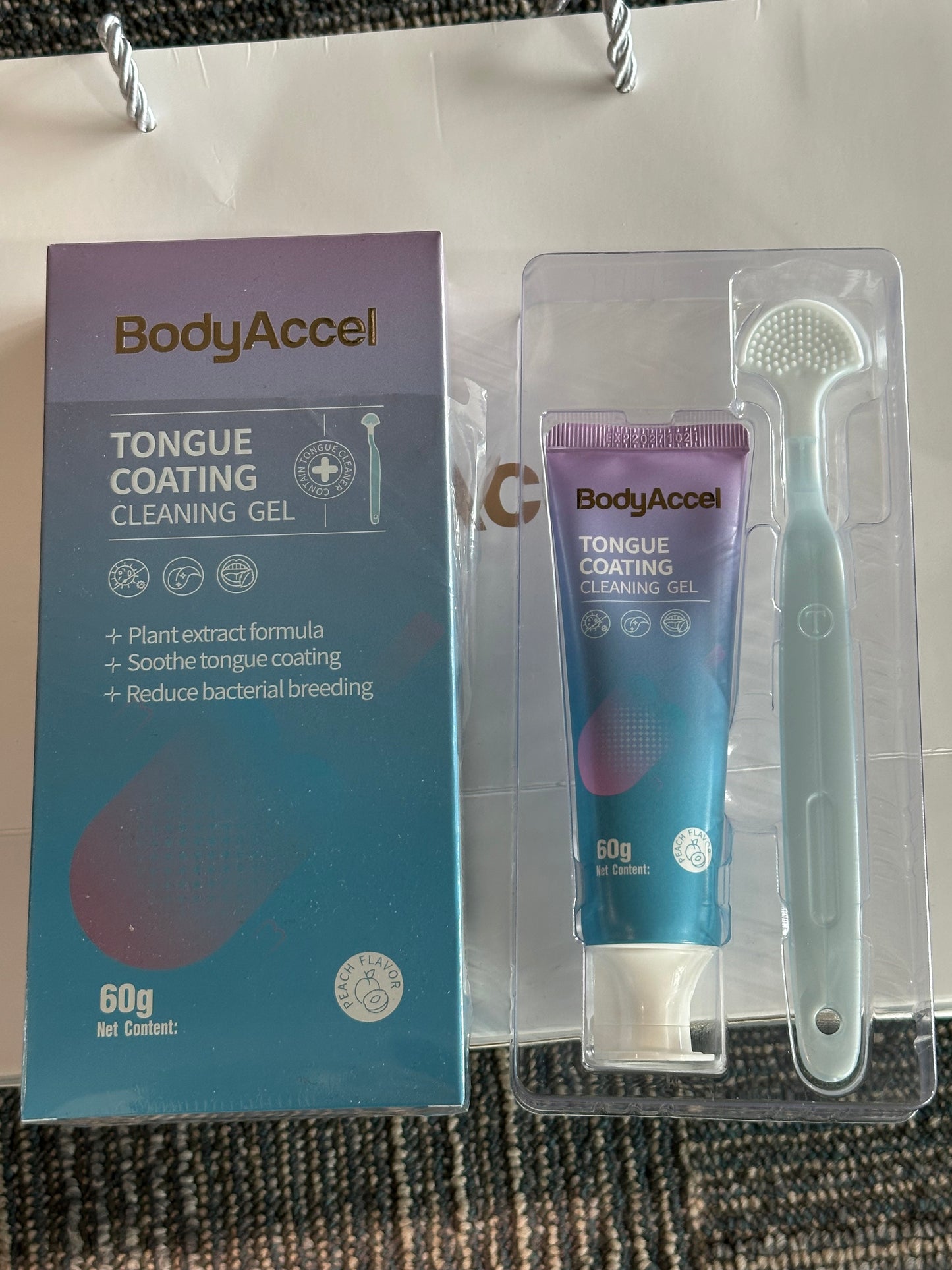Bodyaccel Tongue cleansing gel-tongue gel+Tongue brush,Tongue coating clean-Fresh breath-Plant extraction formula, no preservatives,Qinshuang Ice peach,three-pack.