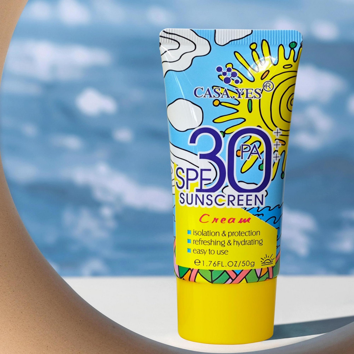 <> CASA.YES Sunscreen SPF 30+++, Lightweight, Non-Greasy, Water-Resistant, UVA/UVB Protection For Face & Body Sun Protection, Sunscreen