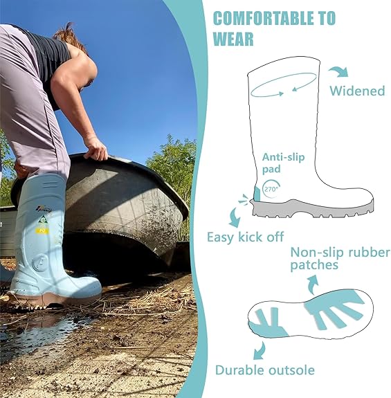 PU Rubber Boots For Women - ASTM Steel Toe & Puncture Resistant Safety Boots, Waterproof Insulated Mud Rain Boots, Anti-slip Garden Farm Work Boots With 2 Insoles