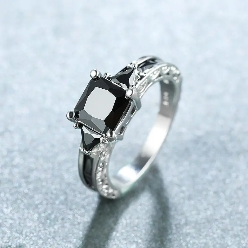 Sophisticated Eternity Ring with Black Zirconia Stones -Statement Jewelry for Women - Silver Plated, Elegant, Durable,Perfect for Weddings, Engagements, Parties, and Everyday Wear