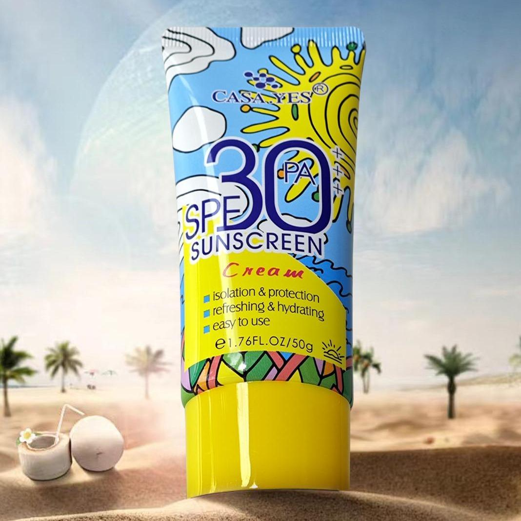 <> CASA.YES Sunscreen SPF 30+++, Lightweight, Non-Greasy, Water-Resistant, UVA/UVB Protection For Face & Body Sun Protection, Sunscreen