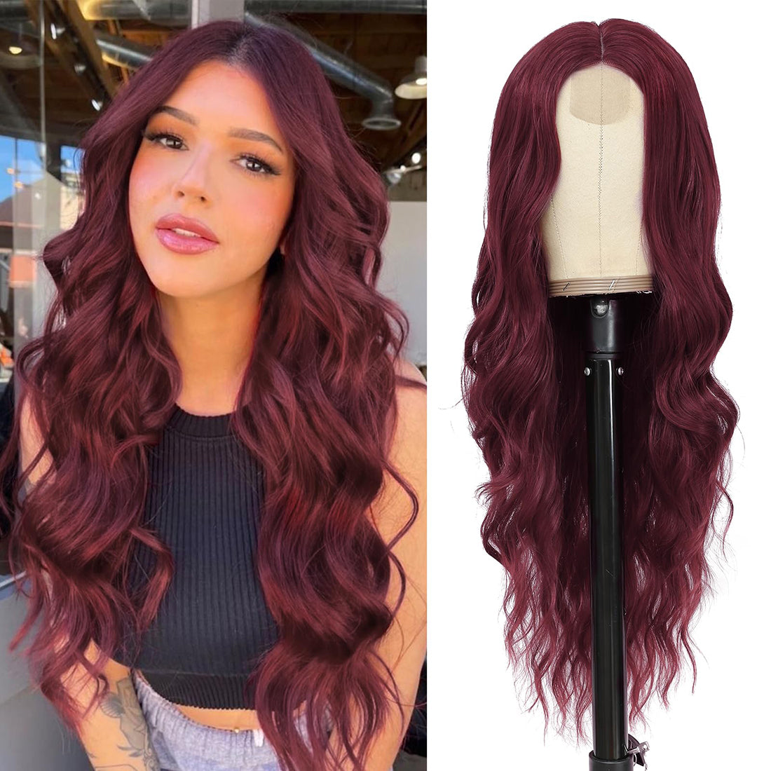 Long Ombre Blonde Wavy Wig for Women 26 Inch Middle Part Curly Wavy Wig Natural Looking Synthetic Heat Resistant Fiber Wig for Daily Party Use