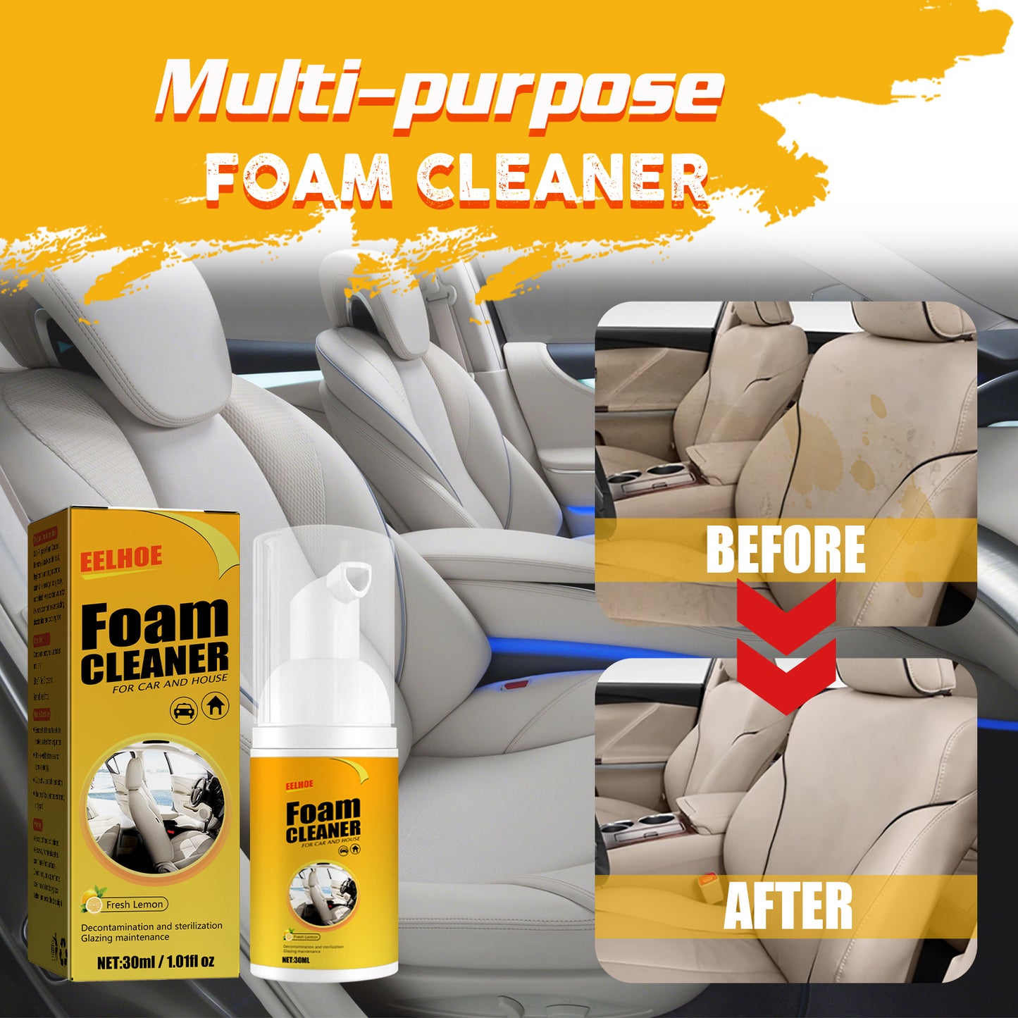 Homonth Car steering wheel foam cleaner, multifunctional interior cleaner for leather seats and stain removal