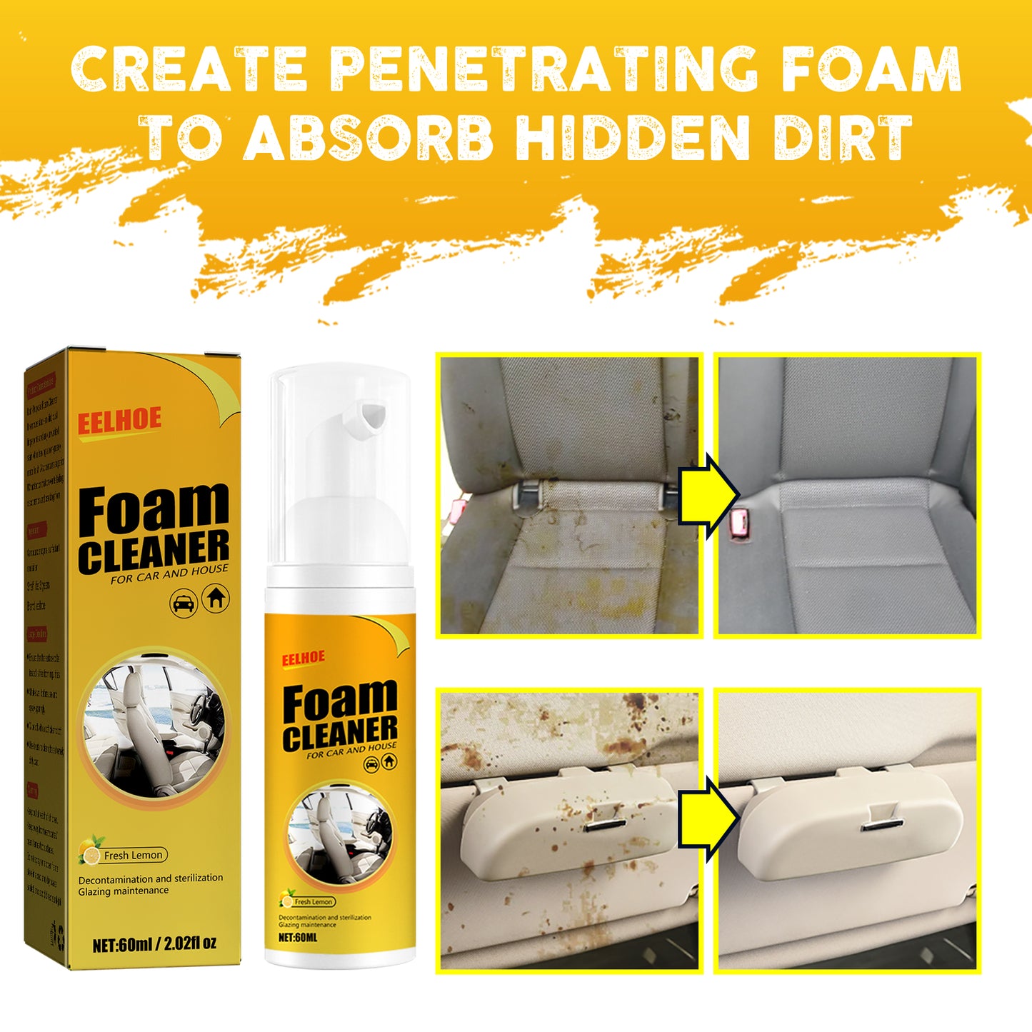 Homonth Car steering wheel foam cleaner, multifunctional interior cleaner for leather seats and stain removal