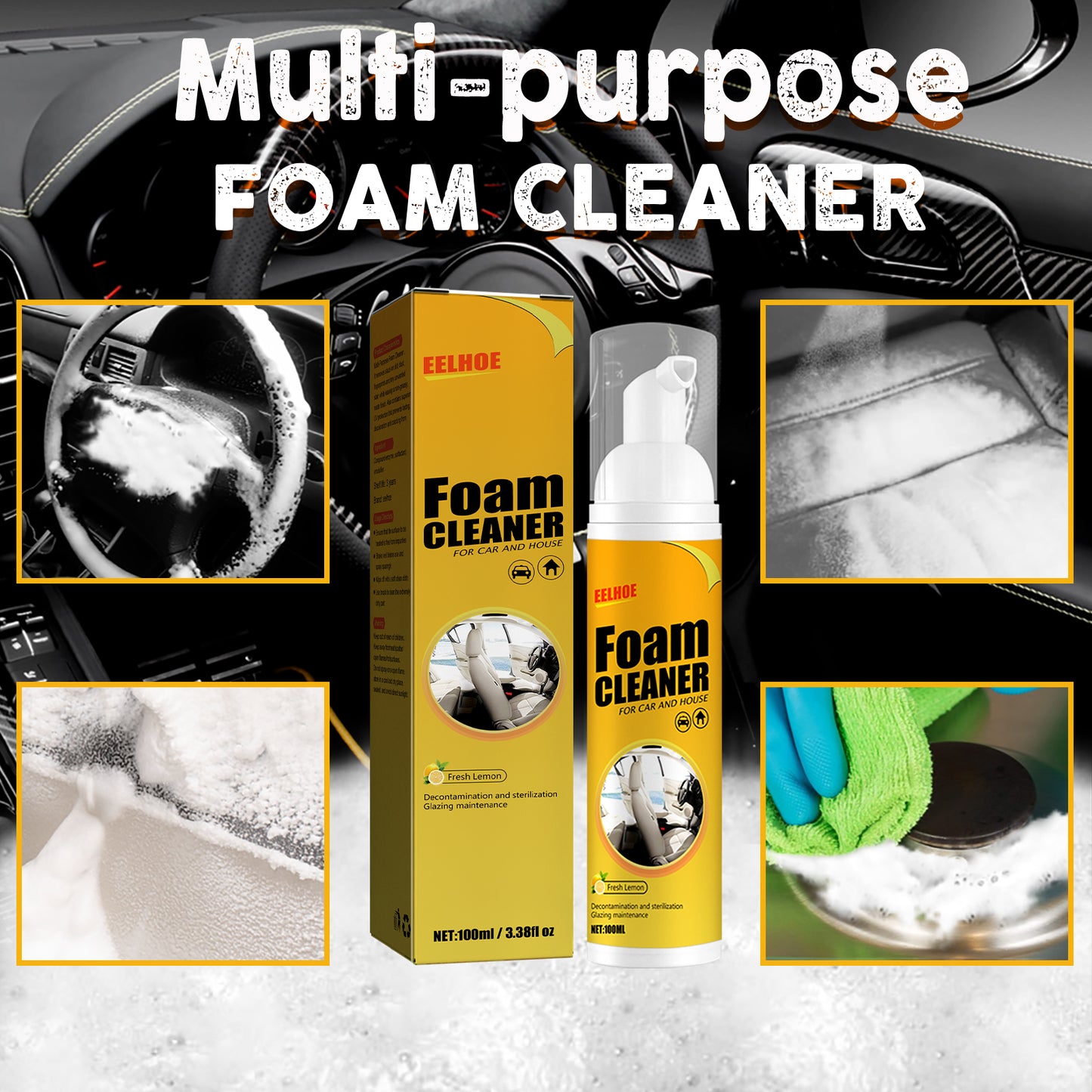 Homonth Car steering wheel foam cleaner, multifunctional interior cleaner for leather seats and stain removal
