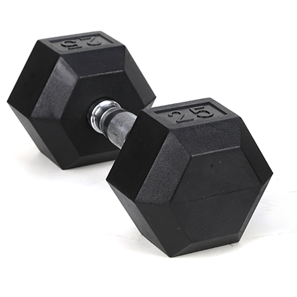 25LB×1piece HDRS Rubber Coated Solid Cast Iron Dumbbell with Contoured Chrome Handle, Hexagon Head