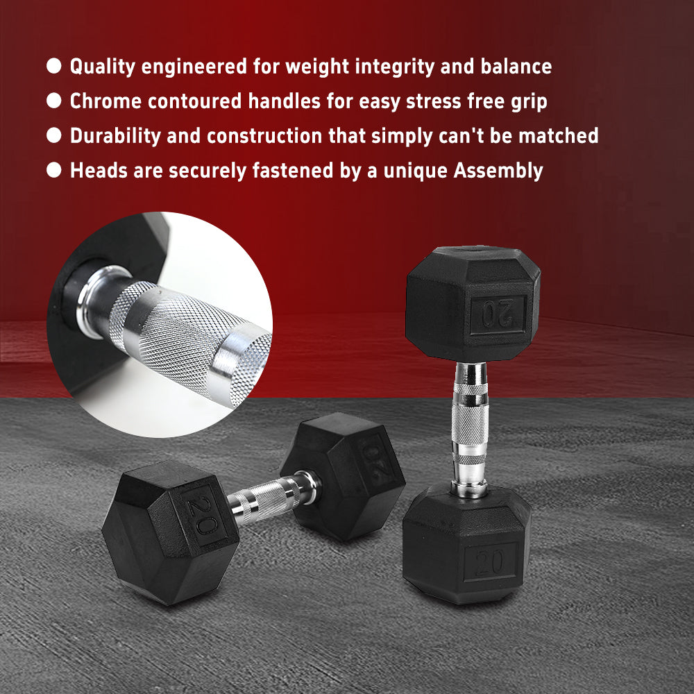 25LB×1piece HDRS Rubber Coated Solid Cast Iron Dumbbell with Contoured Chrome Handle, Hexagon Head