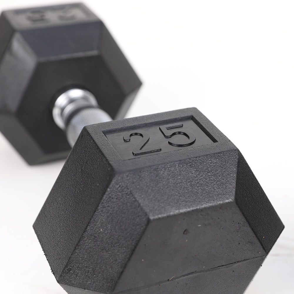 25LB×1piece HDRS Rubber Coated Solid Cast Iron Dumbbell with Contoured Chrome Handle, Hexagon Head