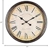 Bernhard Products Large Decorative Wall Clock 20 Inch Silent Non Ticking Battery Operated Quartz Vintage Stylish with Rustic Dark Brown Rim for Home Living/Dining Room Kitchen & Over Fireplace