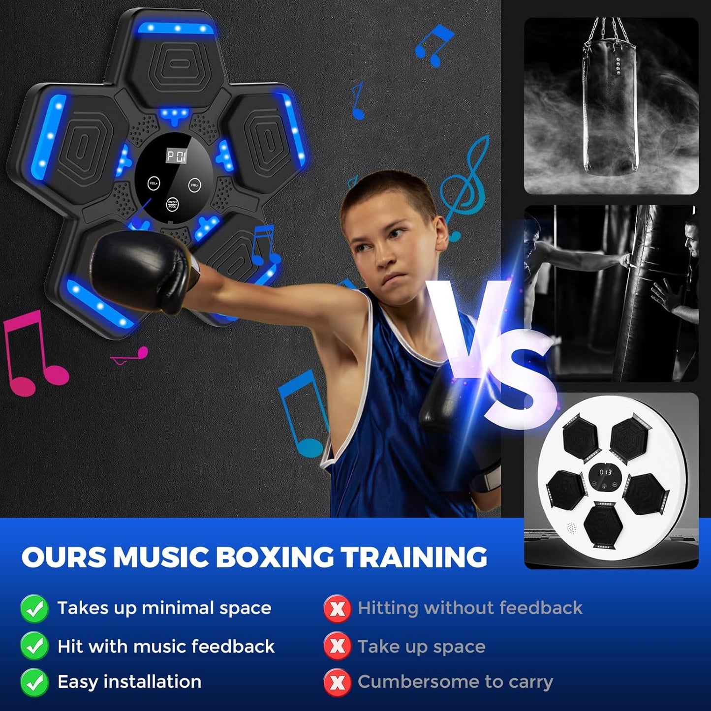 2024 Smart Bluetooth Music Boxing Machine with Gloves – Wall-Mounted LED Punching Target for Home Workouts