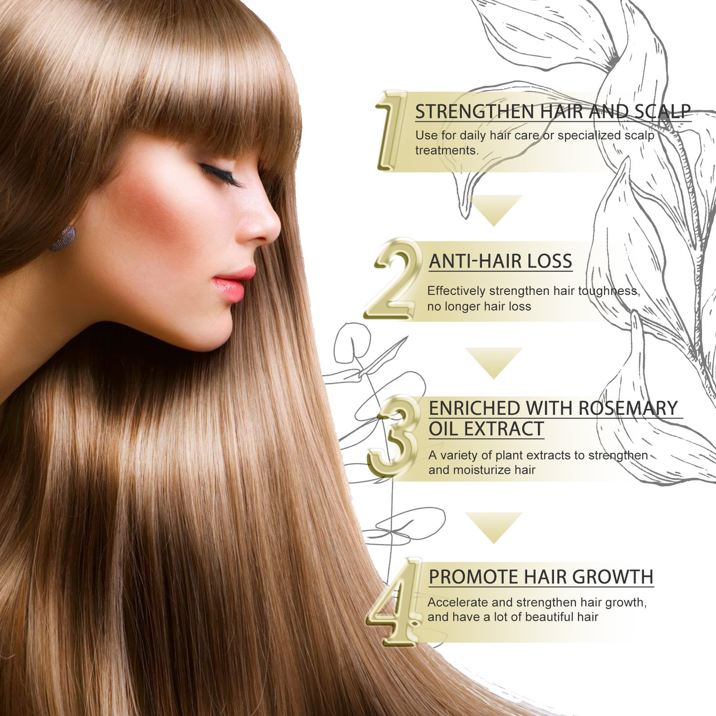 Rosemary hair oil for repairing and smoothing hair, gently nourishing and adding shine