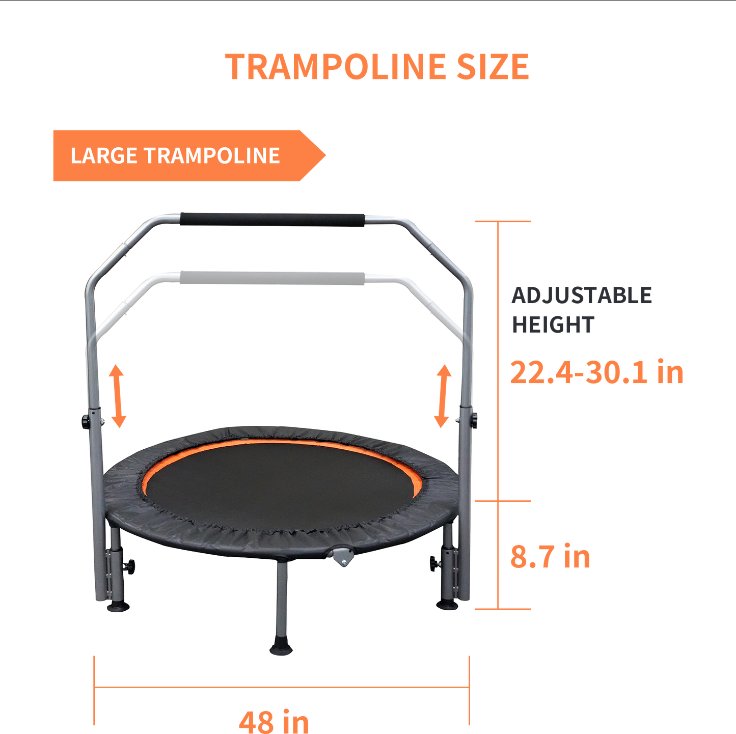 40/48" Foldable Mini Trampoline Max Load 330lbs/440lbs, Fitness Rebounder with Adjustable Foam Handle, Exercise Trampoline for Adults Indoor/Garden Workout