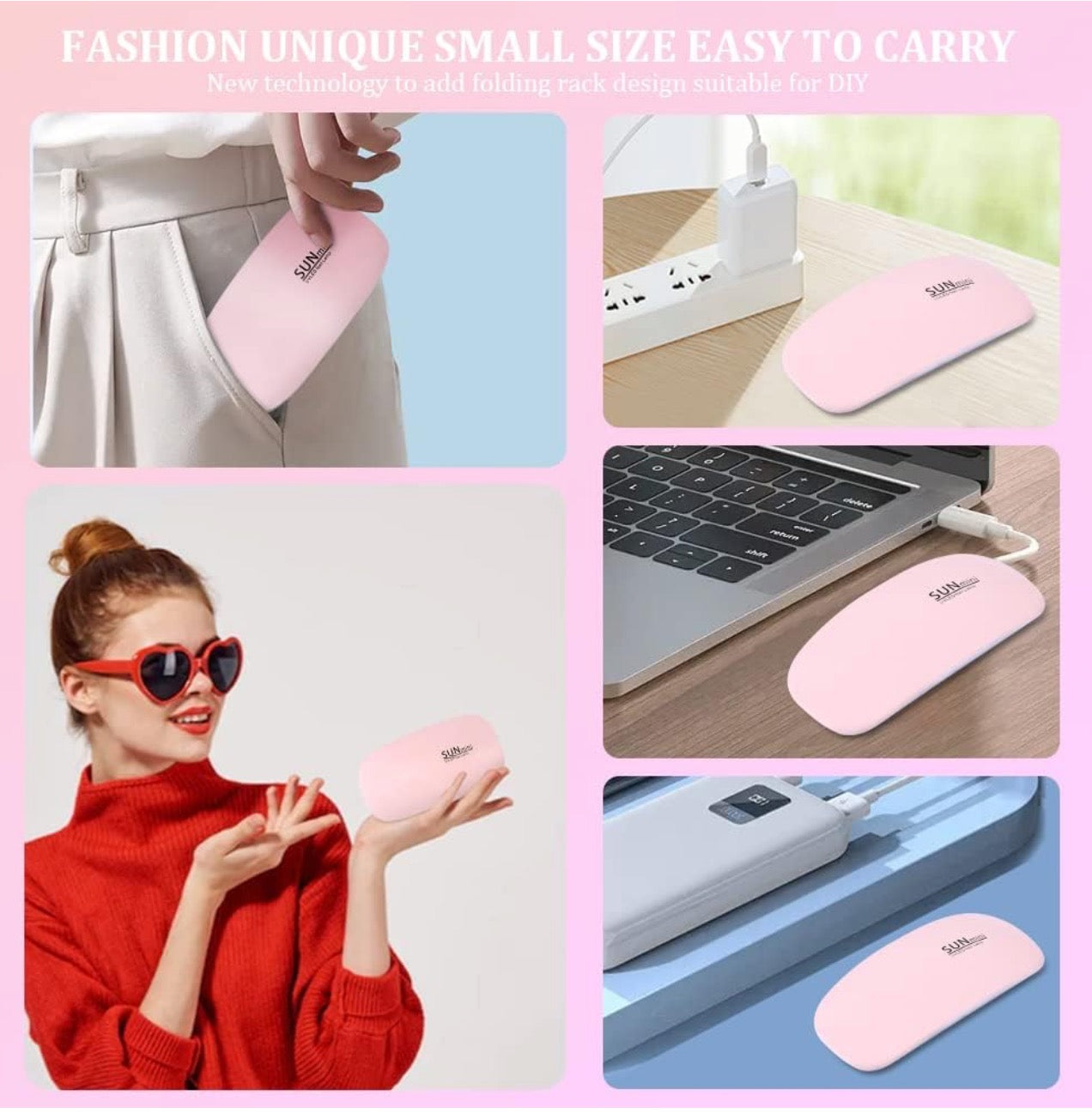 UV Light for Nails - Mini UV LED Nail Lamp Portable Nail Dryer for UV Gel Polish Nail Glue Gel Mouse Shape Small Size with USB Cable for Curing All Nail Gels Home DIY Manicure Nail Art