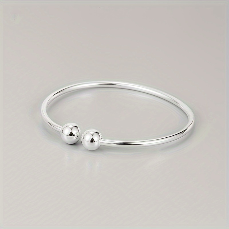 925 Sterling Silvery Bracelet Minimalist Double Ball Bangle Female Ornament