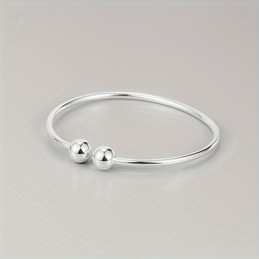 925 Sterling Silvery Bracelet Minimalist Double Ball Bangle Female Ornament