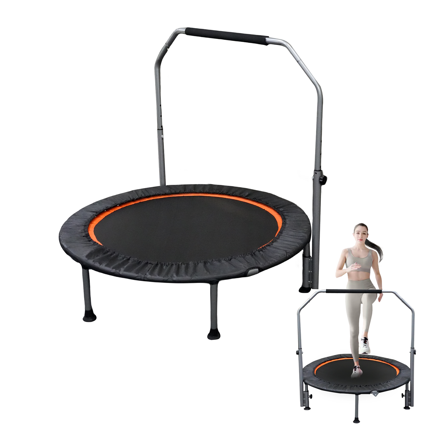 40/48" Foldable Mini Trampoline Max Load 330lbs/440lbs, Fitness Rebounder with Adjustable Foam Handle, Exercise Trampoline for Adults Indoor/Garden Workout