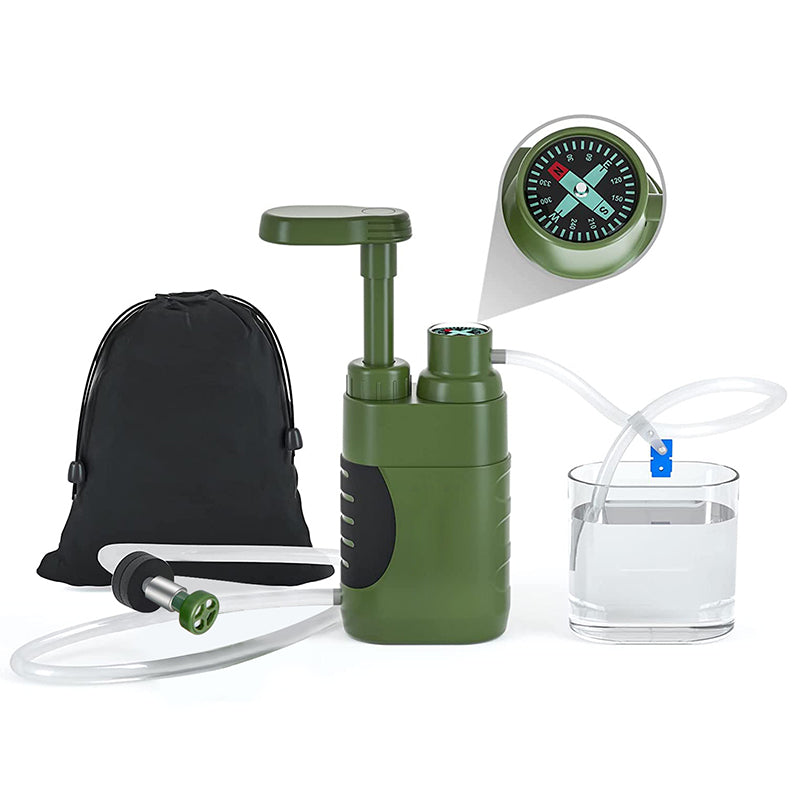 Water Purifier Pump with Replaceable Carbon 0.01 Micron Water Filter, Portable Outdoor Emergency and Survival Gear - Camping, Hiking, Backpacking