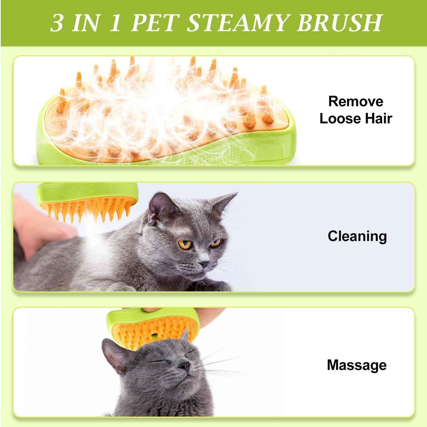 Steam Brush for Cats Shedding, Water Brush for Dogs, Spritz Defur Comb, Pet Grooming Brush with Spray, Hair Removal Comb, 3 in 1 Steamy Pet Brush, Cepillo Vapor Gato Perro, Steaming Mist Brush Steamer