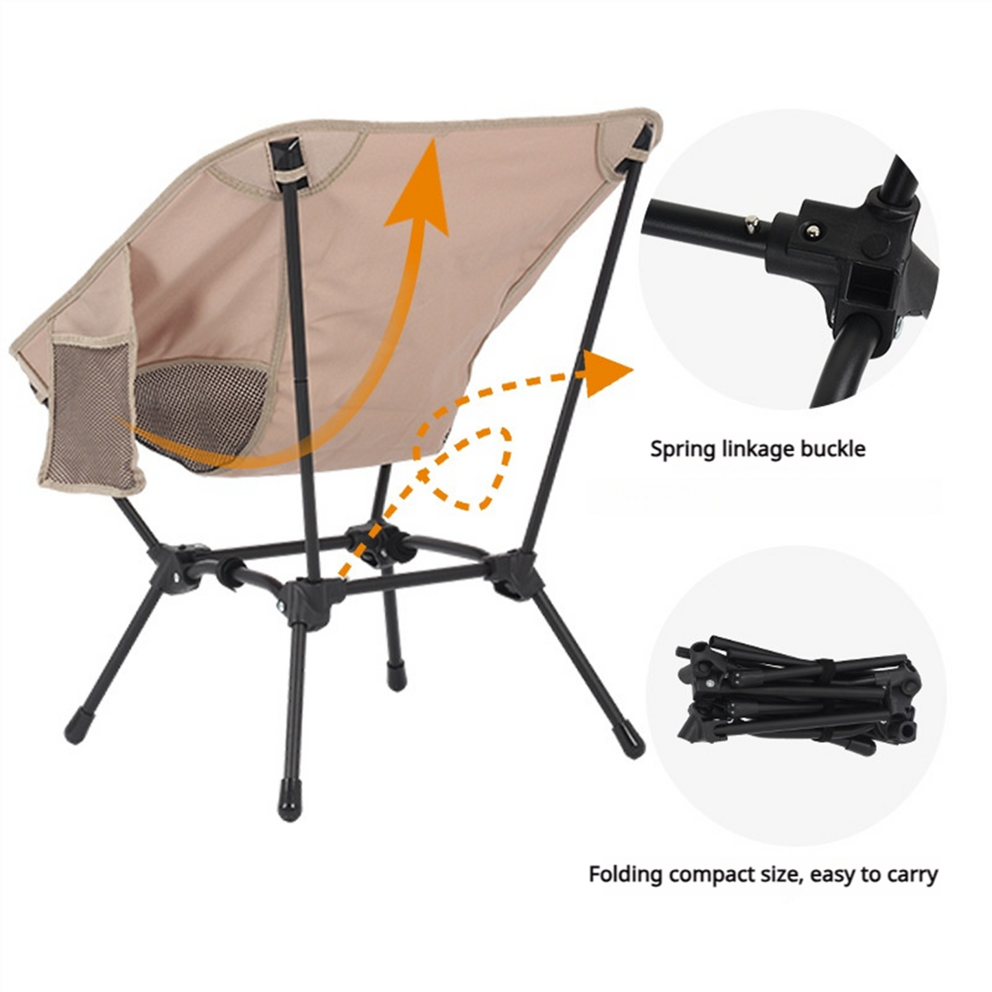 MCSA006-Portable Folding Camping Chair – 2-Way Compact Backpacking &amp; Beach Chair with Side Pocket,"Hiking, mountain climbing, compact and lightweight folding beach chairs."