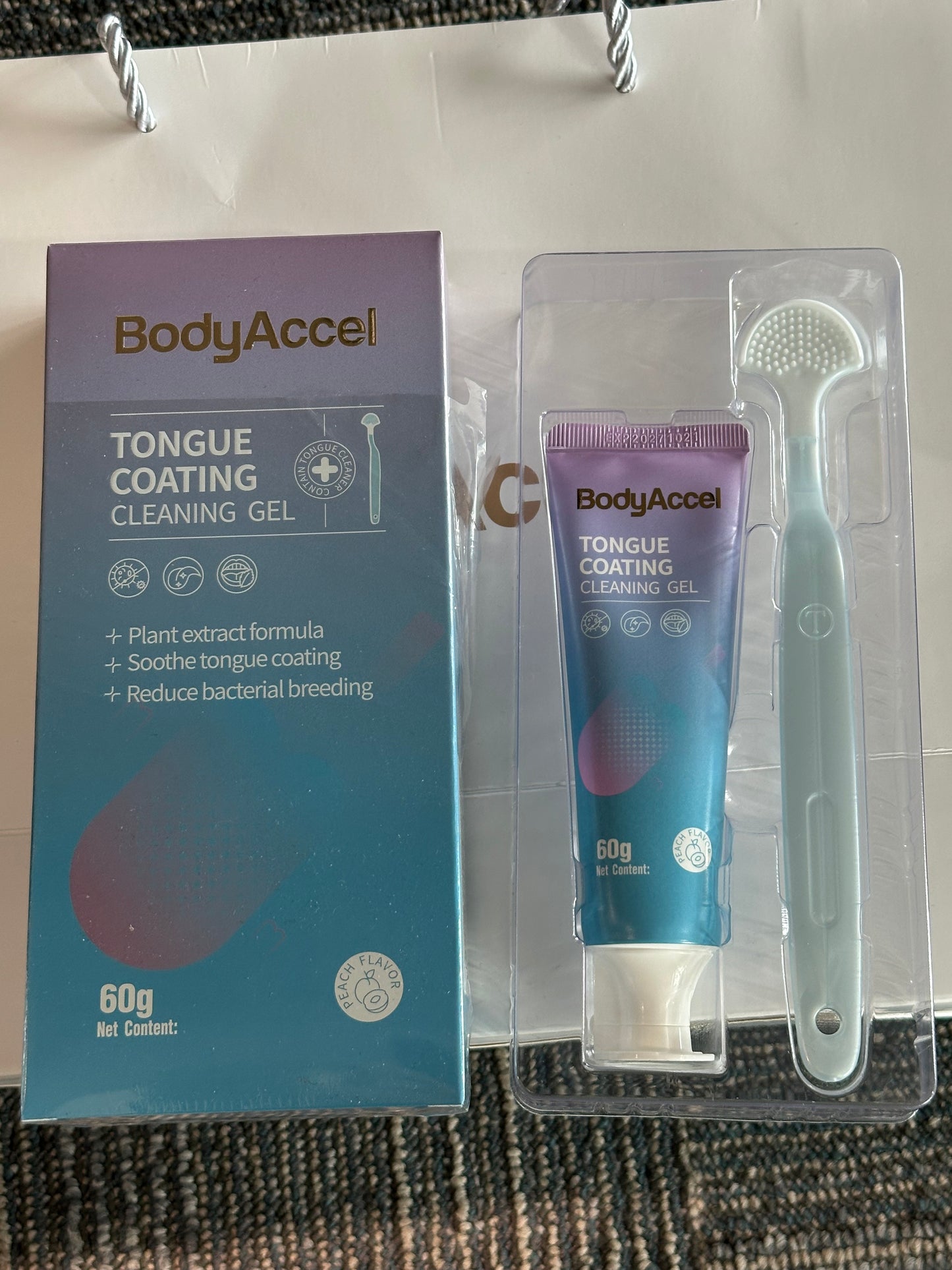 Bodyaccel Tongue cleansing gel-tongue gel+Tongue brush,Tongue coating clean-Fresh breath-Plant extraction formula, no preservatives,Qinshuang Ice peach，three-pack.