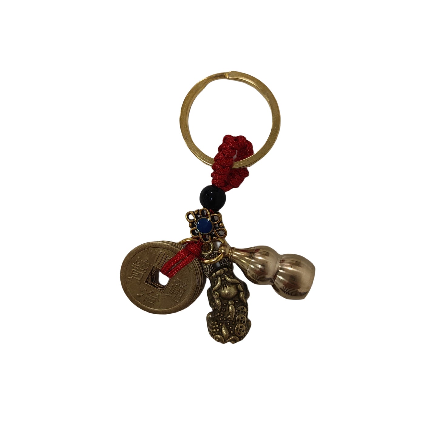 Brass Pixiu Gourd Keychain With Floating Design, Good Luck Charm