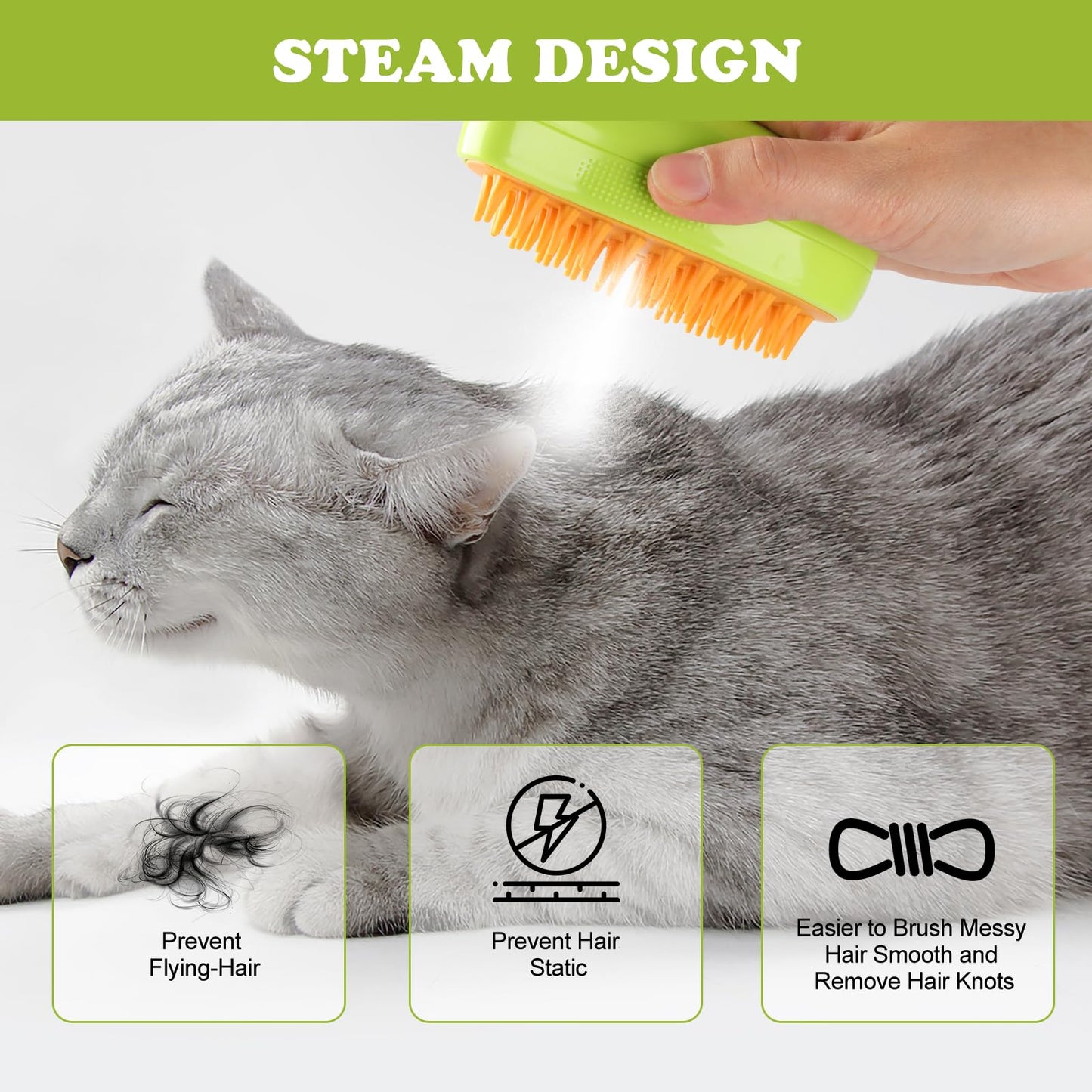 Steam Brush for Cats Shedding, Water Brush for Dogs, Spritz Defur Comb, Pet Grooming Brush with Spray, Hair Removal Comb, 3 in 1 Steamy Pet Brush, Cepillo Vapor Gato Perro, Steaming Mist Brush Steamer