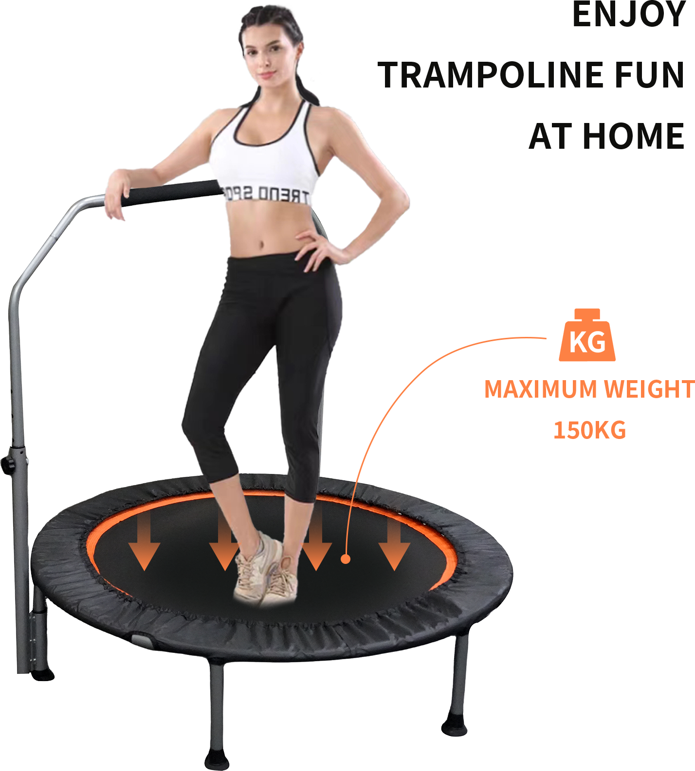 40/48" Foldable Mini Trampoline Max Load 330lbs/440lbs, Fitness Rebounder with Adjustable Foam Handle, Exercise Trampoline for Adults Indoor/Garden Workout